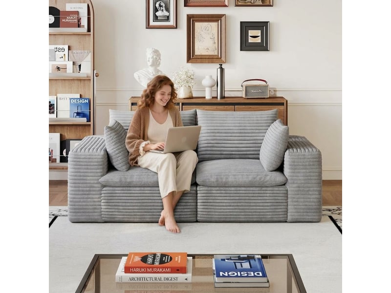  Canapé nuage en velours côtelé 180 cm pour salon 2 places gris foncé  - Conforama B