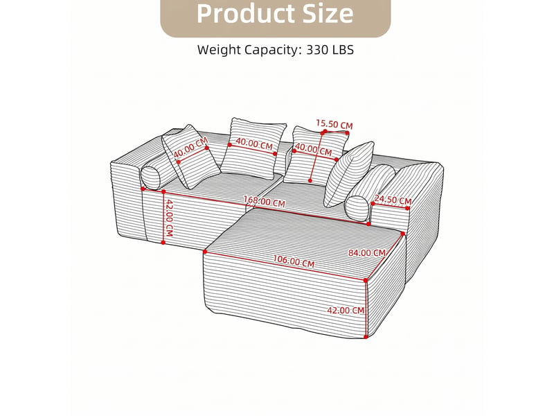  Canapé d'angle modulable 266x110x60.01 cm 3 places, tissu chenille gris  - Conforama E