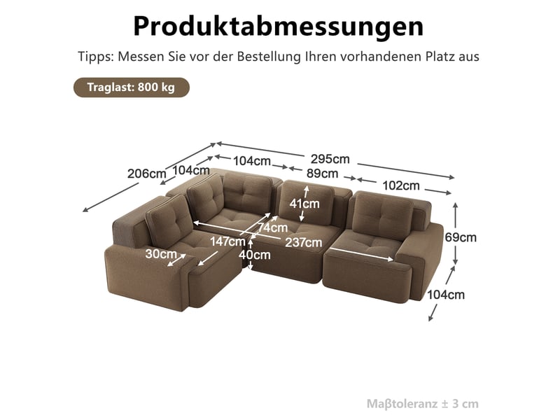  Canapé d’angle modulable 4 places en velours côtelé marron 295x206x69 cm  - Conforama C