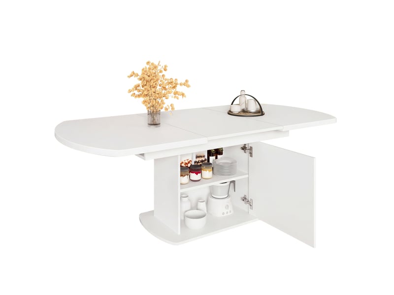  Table à manger ovale extensible 140200x80 cm blanche avec rangement  - Conforama A