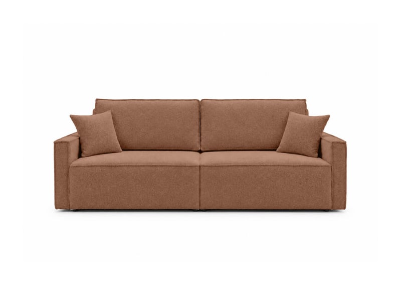  Farah - canapé droit 3 places convertible accoudoirs slim en tissu bouclettes texturées  - Conforama E