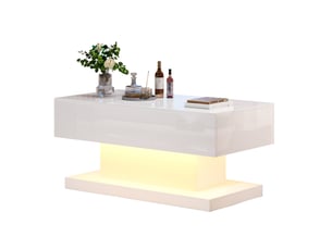 Table basse 100x50x45 cm rectangulaire, rangement caché, led, plateau relevable et coulissant, pour salon, pb, blanc