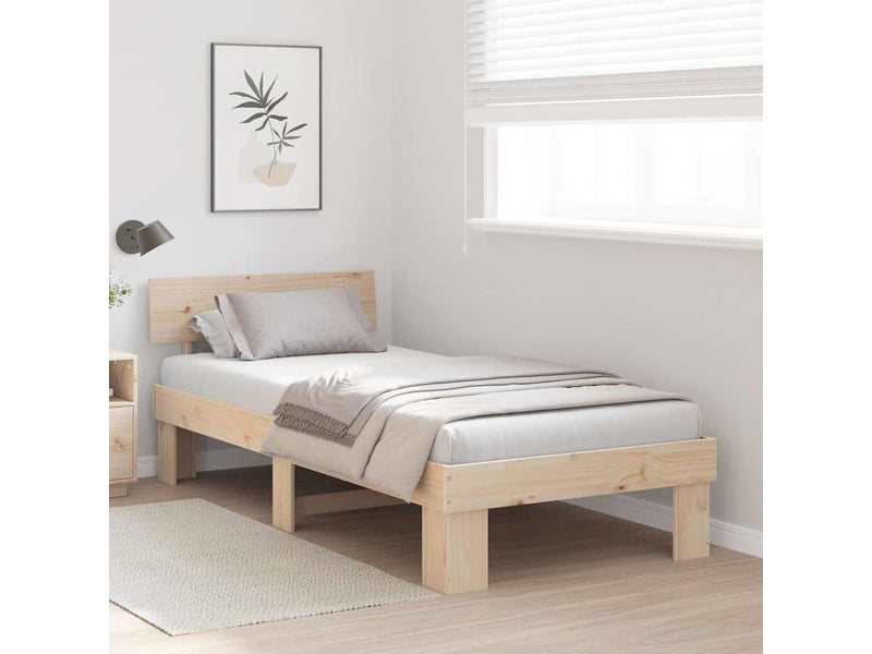  Lit simple- lit adulte -  cadre de lit avec tête de lit naturel 90 x 200 cm pin massif  - Conforama B