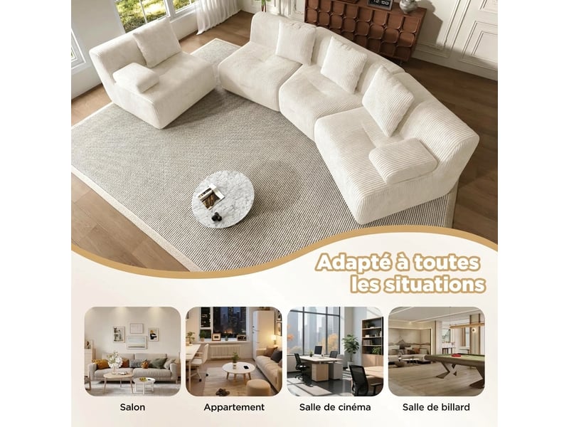  Canapé modulable 4 places en velours côtelé sans montage beige clair  - Conforama B
