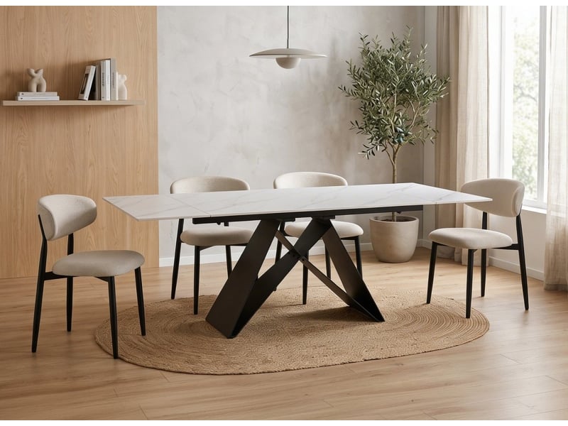  Table à manger extensible en métal noir avec plateau en céramique blanc 160-240 cm helsinki DT8001-BLA-NOI - Conforama C