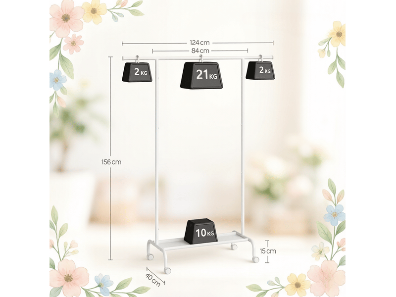  Portant à vêtements à roulettes extensible blanc avec étagère  - Conforama C