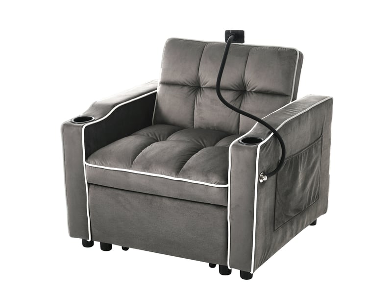  Fauteuil convertible 3-en-1 83x167x76 cm en velours gris foncé  - Conforama A