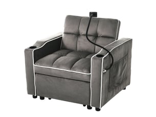 Fauteuil convertible 3-en-1 83x167x76 cm en velours gris foncé