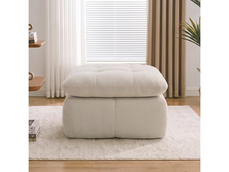  Pouf repose-pieds, coloris beige, matière chenille, dimensions : 72.5 x 63 x 50 cm  - Conforama D