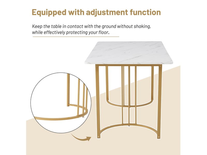  Ensemble repas 5 pièces, table mdf motif marbre, pieds métal réglables, 4 chaises en lin et mousse gris, design moderne  - Conforama D