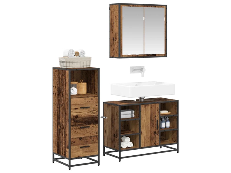 Ensemble de mobilier de salle de bain 3 pc bois ancien cf64277 - Conforama C