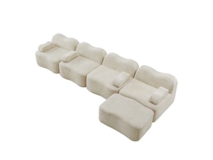 Canapé d'angle en l modulable 4 places - mousse haute densité 32d, velours beige, avec ottomane