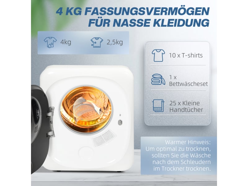  Sèche-linge compact blanc avec désinfection uv, capacité 4 kg, en acier inoxydable  - Conforama D