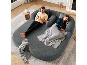 Canapé convertible 2 places en velours côtelé gris, 176 x 184 x 47 cm, porte-gobelets, sans montage, livré compressé, coussins inclus, pour le salon