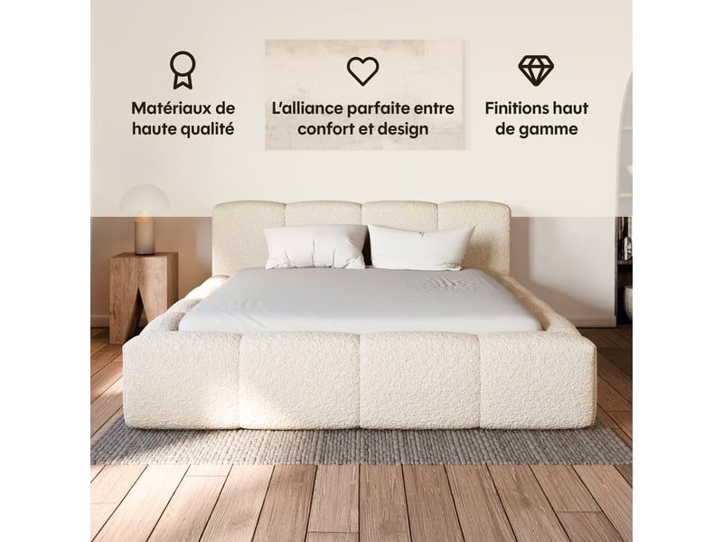  Lit coffre équinox beige drimz - 180x200cm - tissu bouclé Équinox - Conforama C