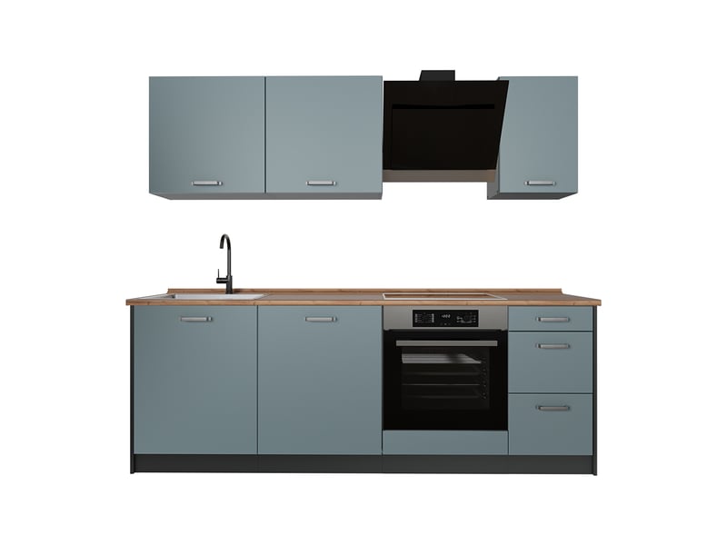  Vicco cuisine, bleu-grisanthracite, 220cm plan de travail chêne doré  - Conforama A
