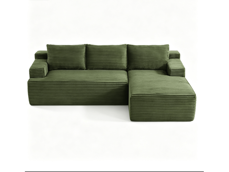 Canapé 4 places - 238x152x66cm - modulable sans montage avec méridienne droite et tissu velours côtelé - vert - Conforama A