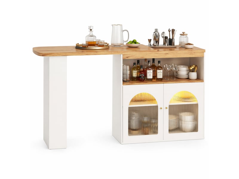  Table bar blanche extensible pivotante 138-193 x 39 x 105 cm avec rangement led  - Conforama A