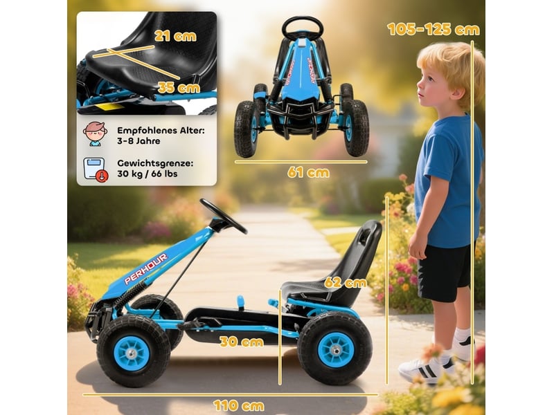  Kart à pédales enfant 110x61x62 cm siège réglable bleu  - Conforama D