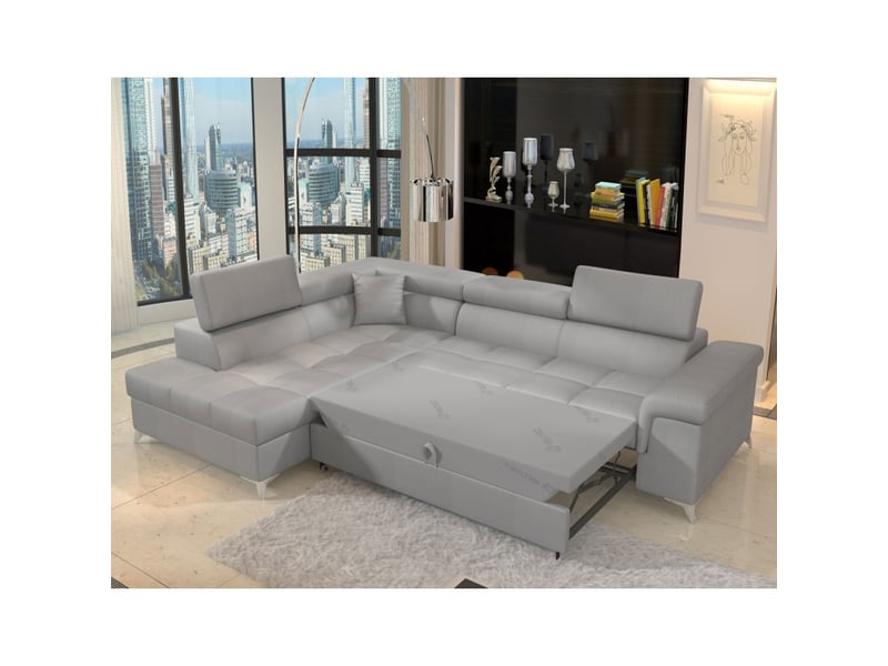 Canapé d'angle convertible palazzo 4 places gris clair – angle gauche avec 1 coussin - Conforama B