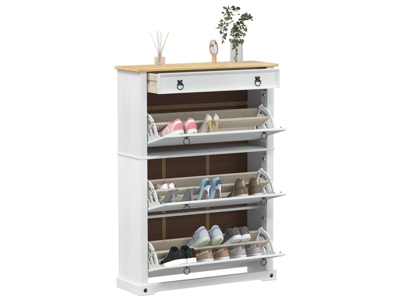 Meuble à chaussures, armoire à chaussures corona blanc 99x32x138 cm pin massif - Conforama C