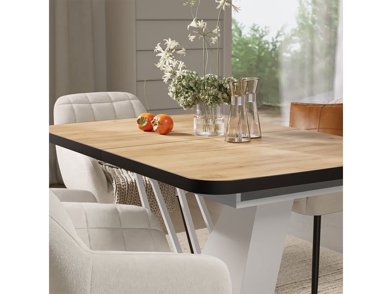  Vicco ensemble de table à manger, chêne de force doréblanc, 120x80cm avec 4 chaises de salle à manger  - Conforama D