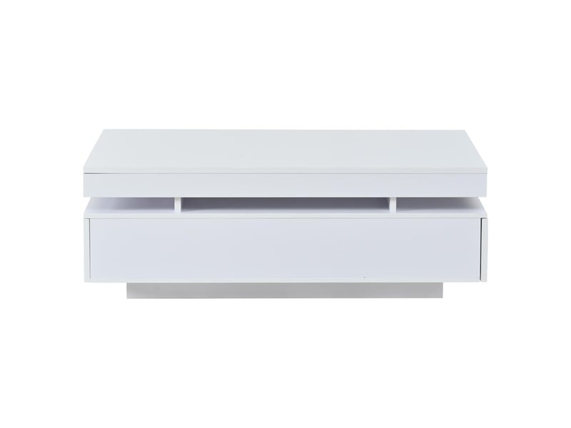  Table basse avec 2 tiroirs et led en panneau de particules blanc brillant 100x50x35 cm - pangivo  - Conforama A