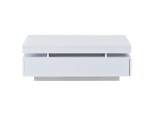 Table basse avec 2 tiroirs et led en panneau de particules blanc brillant 100x50x35 cm - pangivo