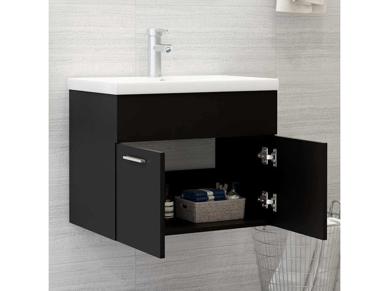 Ensemble de meubles de salle de bain noir aggloméré cf63904  - Conforama C