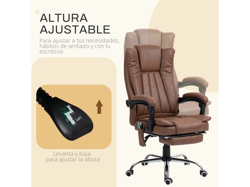 Chaise de bureau massante avec chauffage, repose-pieds rétractable et inclinaison à 135° marron - Conforama W