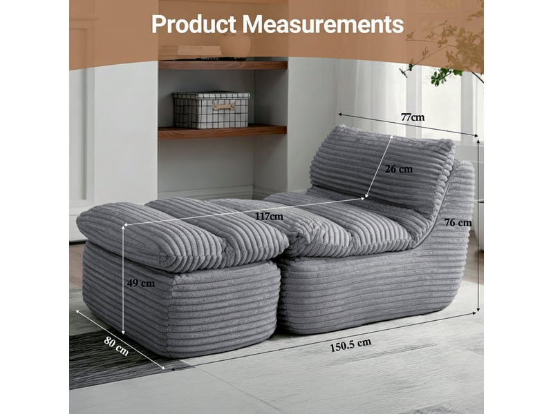 Fauteuil relax sans cadre et sans montage, design ergonomique avec repose-pieds, mousse mémoire haute densité pour un confort optimal, idéal pour le salon, la chambre, le bureau ou l’appartement,gris - Conforama B