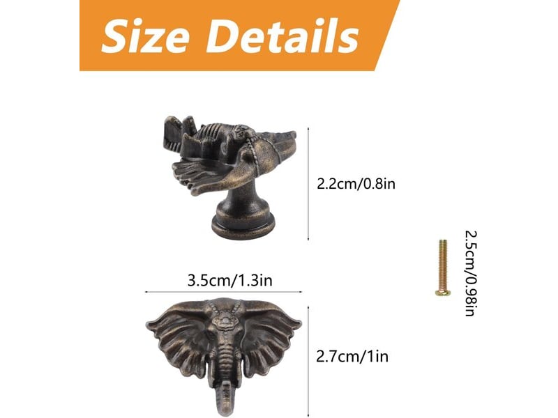 Ensemble de 8 boutons vintage en forme d'éléphant, tirateurs créatifs en zinc pour meubles, armoire à vêtements et commodes - Conforama A