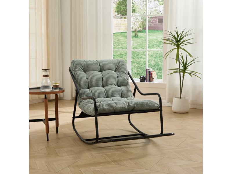  Fauteuil à bascule extérieur - 75x116x82cm - rocking chair de jardin avec coussin épais et moelleux - vert clair et noir  - Conforama C