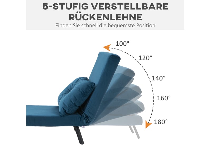 Fauteuil convertible avec dossier inclinable et fonction lit, en velours polyester bleu 63 × 73 × 81 cm - Conforama E