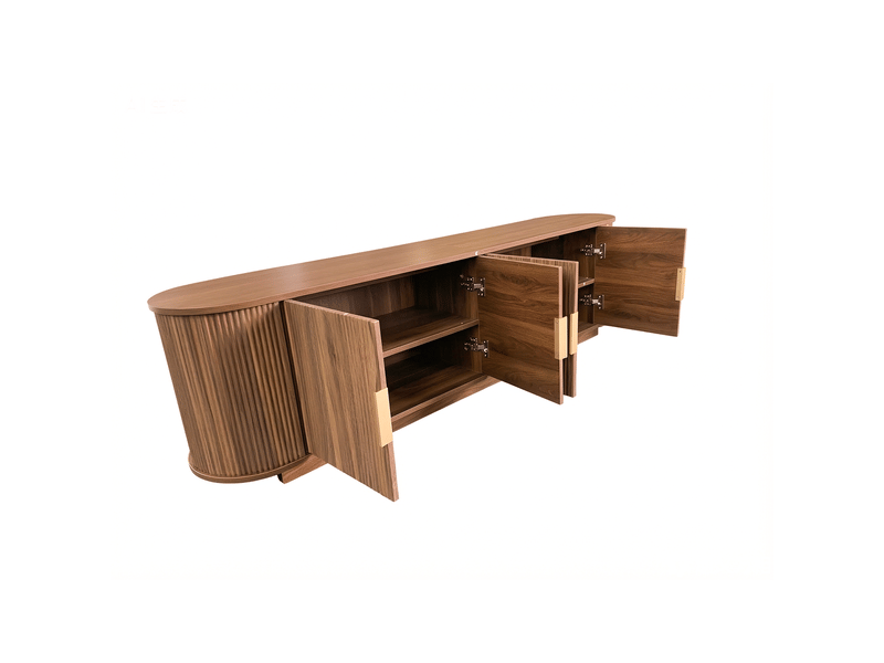  Meuble tv - façade rainurée - 180x35x50 cm - panneau particules et mdf, panneau particules - noyer Bubbly - Conforama E