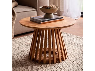 Table basse ronde 60x40 cm en bois d'acacia massif naturel