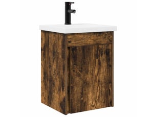 Meuble de rangement salle de bain avec robinet chêne fumé shl2657