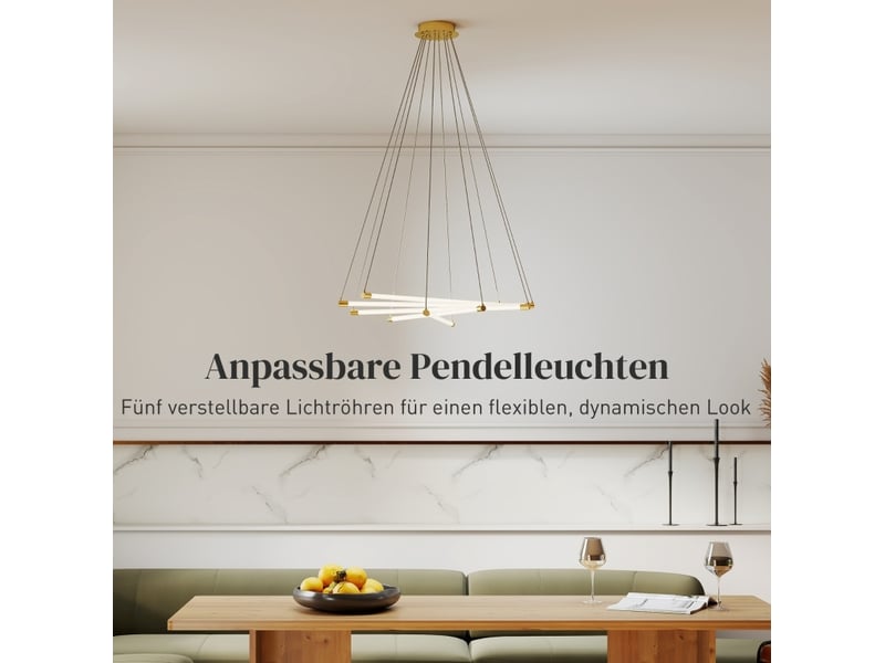  Suspension led 82x124 cm 50w 5 tubes lumineux réglables métal or+blanc  - Conforama D