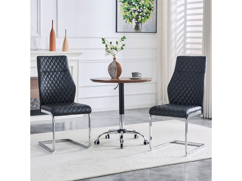  Chaises de salle à manger 2 pièces, motif losange noir, dossier haut + assise rembourrée, cadre métal argenté, antidérapant et résistant, idéal pour restaurant  - Conforama B