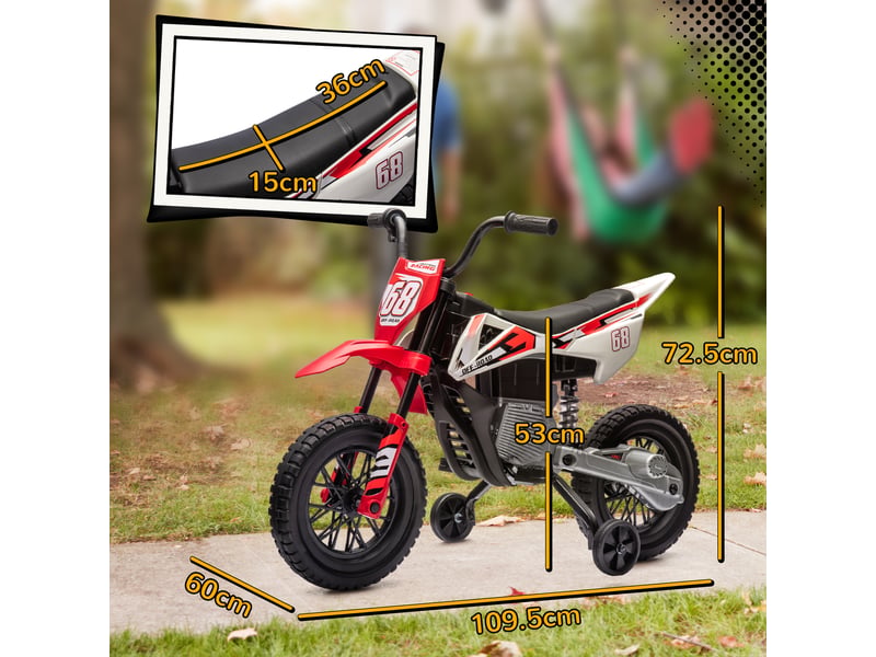 Moto électrique pour enfants avec roues et indicateur de charge, en pp et métal, 109,5 x 60 x 72,5 cm, rouge - Conforama E