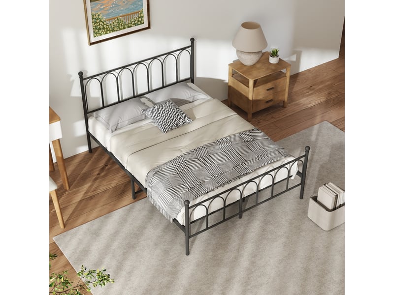  Lit 2 places 140x200 cm en métal, design rustique, avec sommier à lattes et espace de rangement sous le lit, noir  - Conforama D