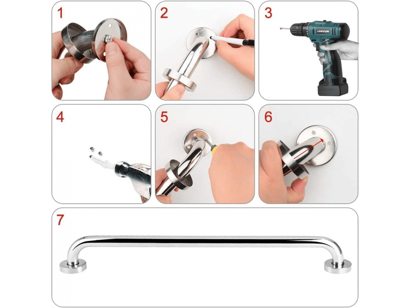  Barre d'appui pour salle de bain, barre d'appui en acier inoxydable de 60 cm, poignée pour douche  - Conforama D