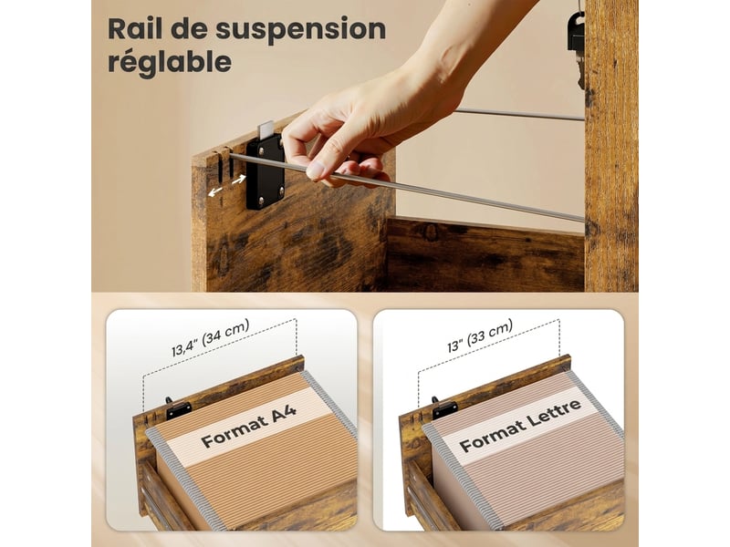  Caisson de bureau sur roulettes 3 tiroirs verrouillables marron 40 x 40 x 69,5 cm  - Conforama E