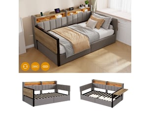 Lit coffre 90x200 cm <strong></strong> <strong>CozyNest</strong> coloris gris