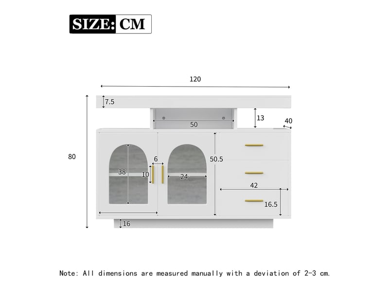  Buffet blanc brillant 120 cm 2 portes 3 tiroirs, meuble de rangement avec led, buffet salle à manger  - Conforama C