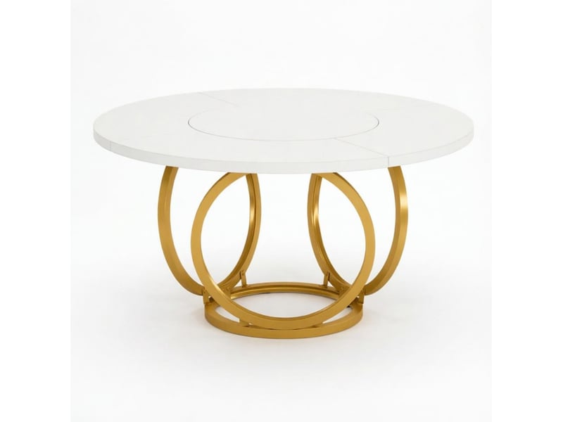 Table à manger ronde design 120 cm blanche et dorée, plateau mdf et piètement acier pour 4 à 6 personnes - Conforama A