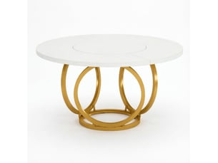 Table à manger ronde design 120 cm blanche et dorée, plateau mdf et piètement acier pour 4 à 6 personnes