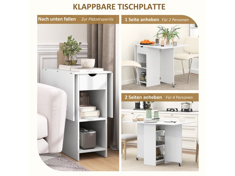  Table à manger pliante,114,5x70x75 cm,2 à 4 personnes avec rangement,mdf,blanche  - Conforama D