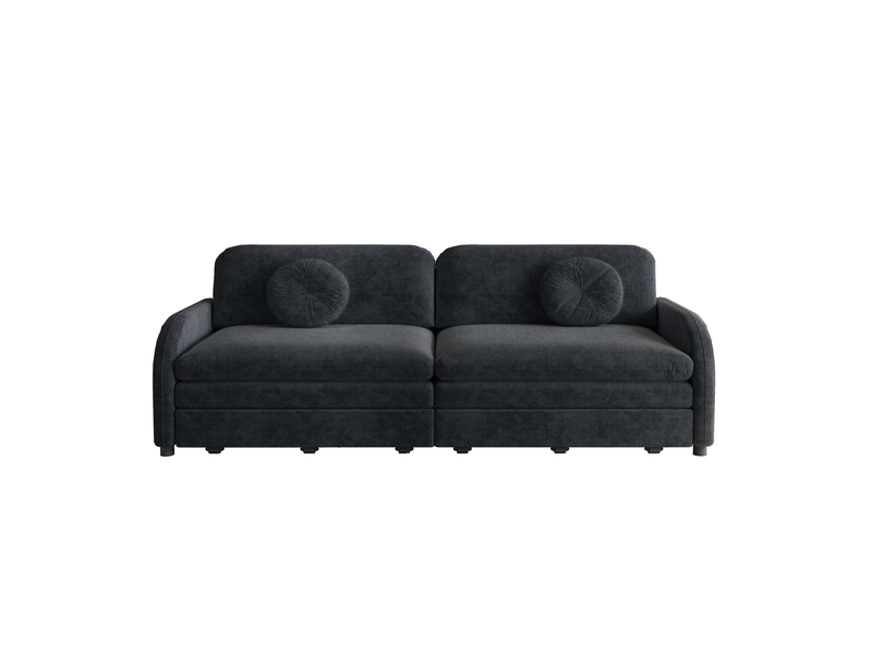  Canapé droit convertible 3 places noir en tissu, couchage 3-en-1 avec rangements latéraux pratiques  - Conforama A