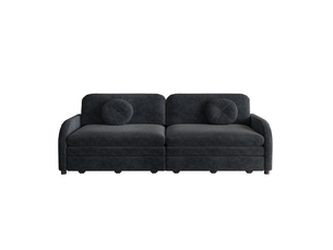 Canapé droit convertible 3 places noir en tissu, couchage 3-en-1 avec rangements latéraux pratiques